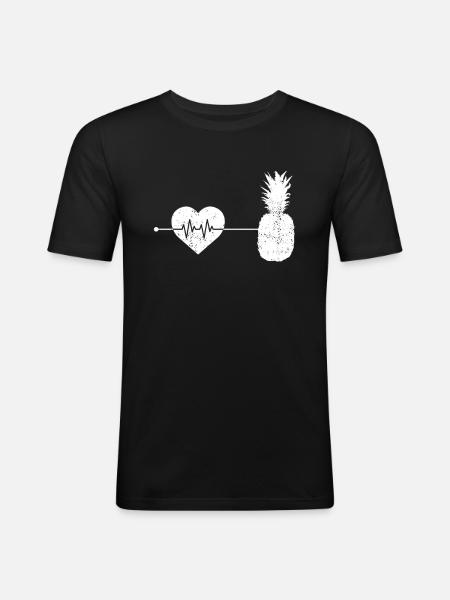 Ananas Herzschlag - Männer Slim Fit T-Shirt - Schwarz