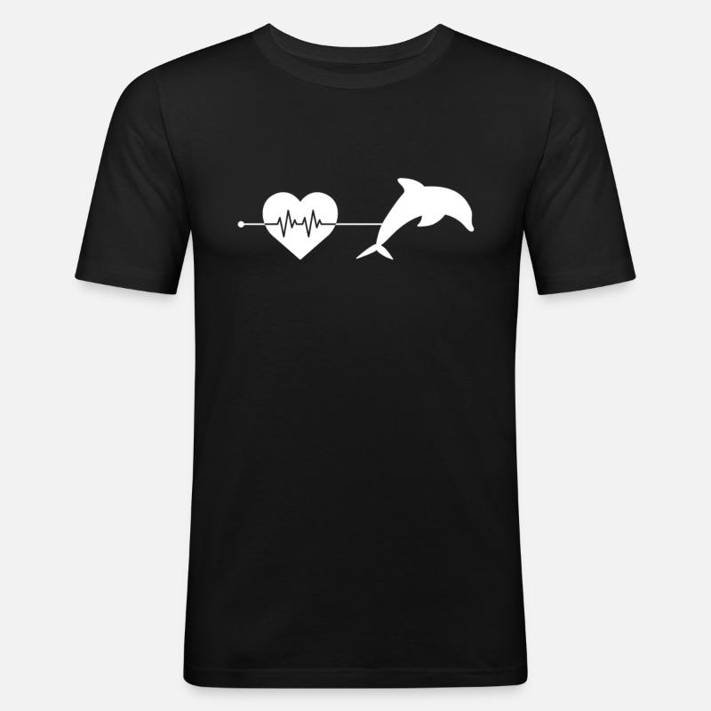 Delfin Herzschlag - Männer Slim Fit T-Shirt - Schwarz