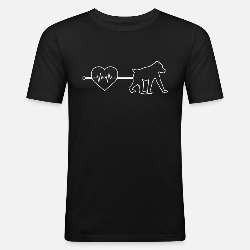 Affe Herzschlag - Männer Slim Fit T-Shirt - Schwarz