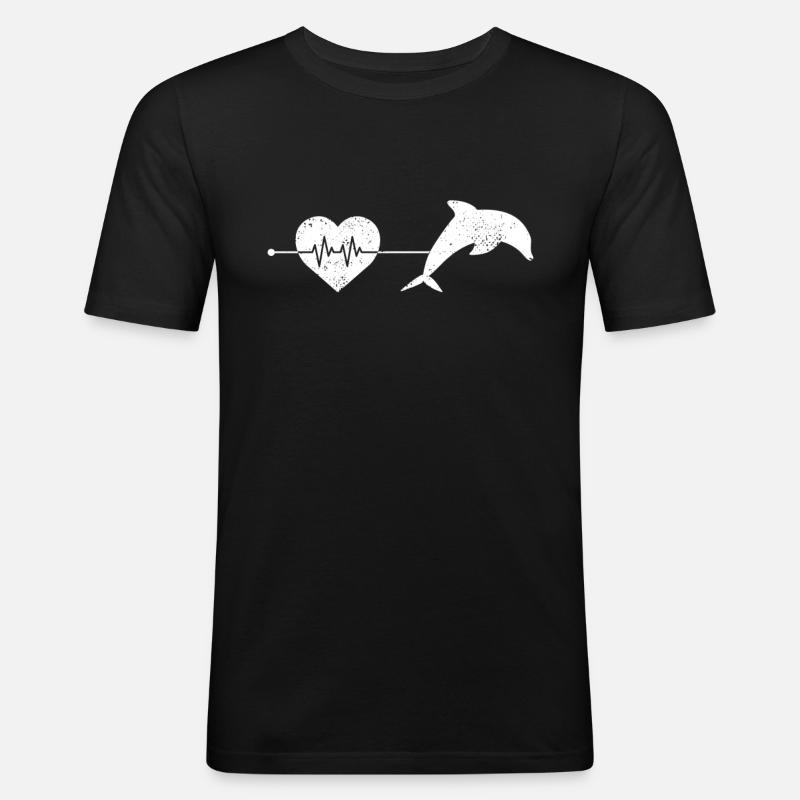 Delfin Herzschlag - Männer Slim Fit T-Shirt - Schwarz