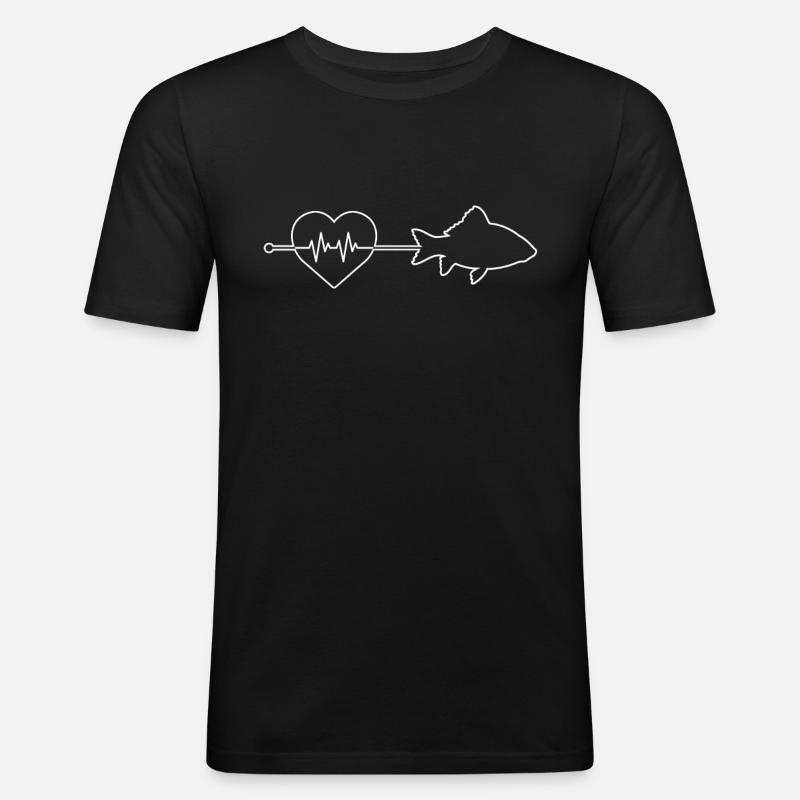 Fisch Herzschlag - Männer Slim Fit T-Shirt - Schwarz