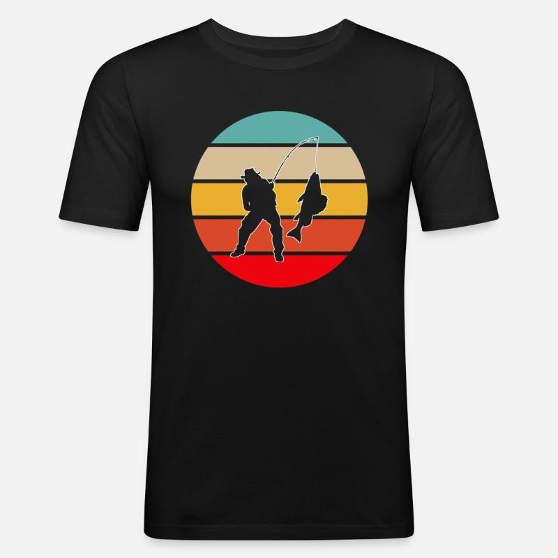 Angeln Retro - Männer Slim Fit T-Shirt - Schwarz