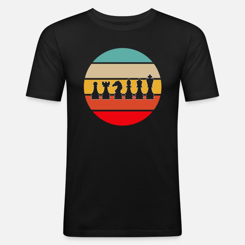 Schach Retro - Männer Slim Fit T-Shirt - Schwarz