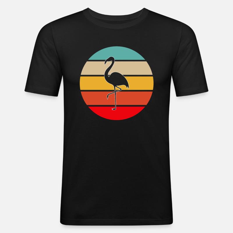 Flamingo Retro - Männer Slim Fit T-Shirt - Schwarz