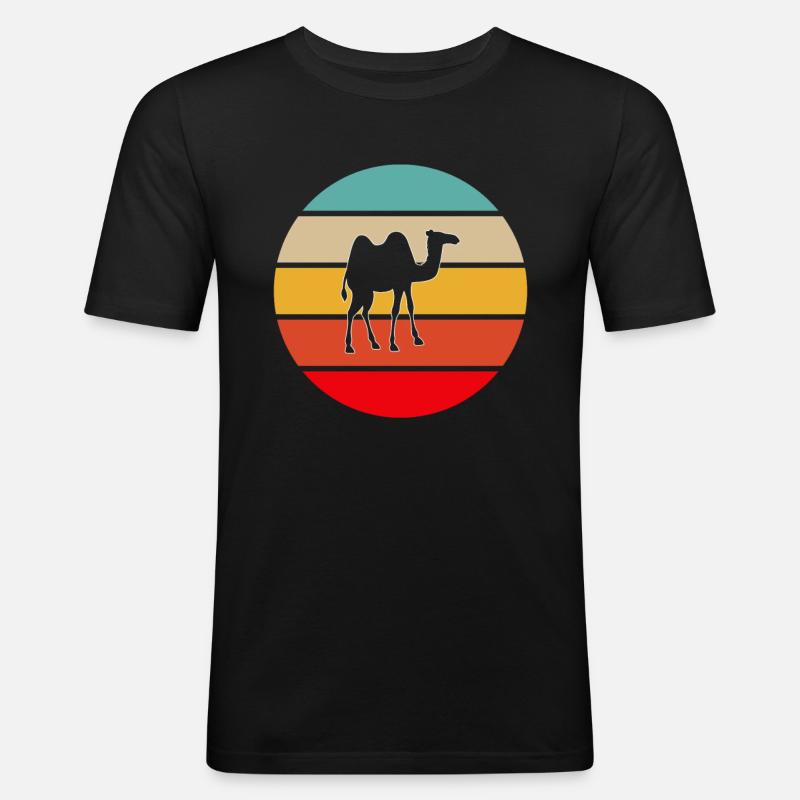 Kamel Retro - Männer Slim Fit T-Shirt - Schwarz