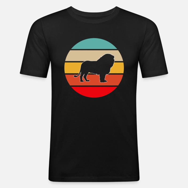 Löwe Retro - Männer Slim Fit T-Shirt - Schwarz