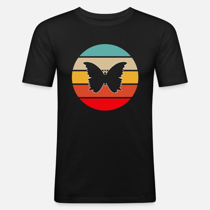 Schmetterling Retro - Männer Slim Fit T-Shirt - Schwarz