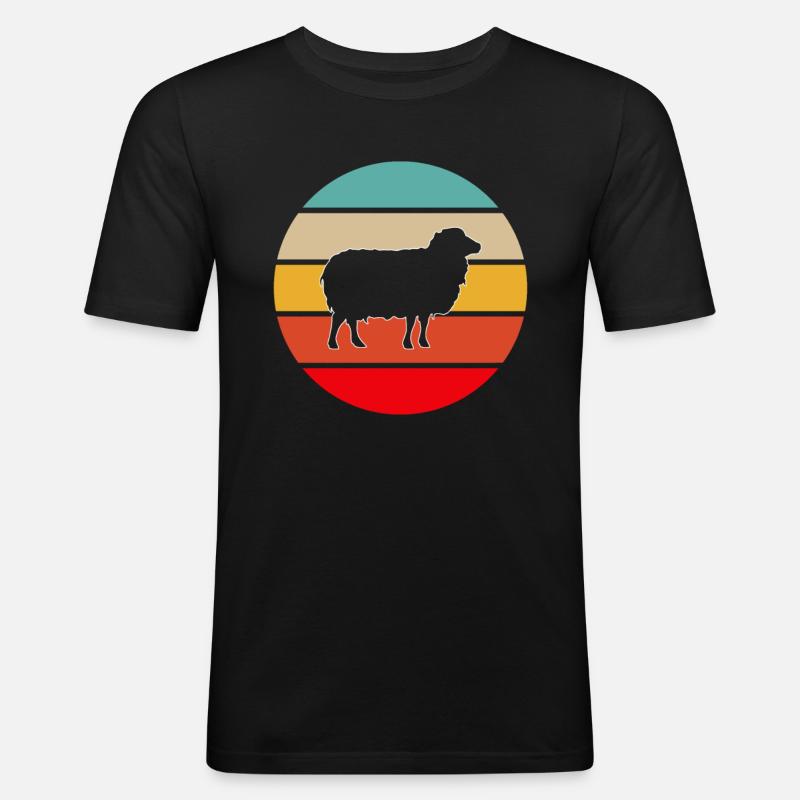 Schaf Retro - Männer Slim Fit T-Shirt - Schwarz