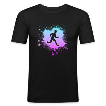 Joggen - Männer Slim Fit T-Shirt - Schwarz - Vorne - Nik (191cm)