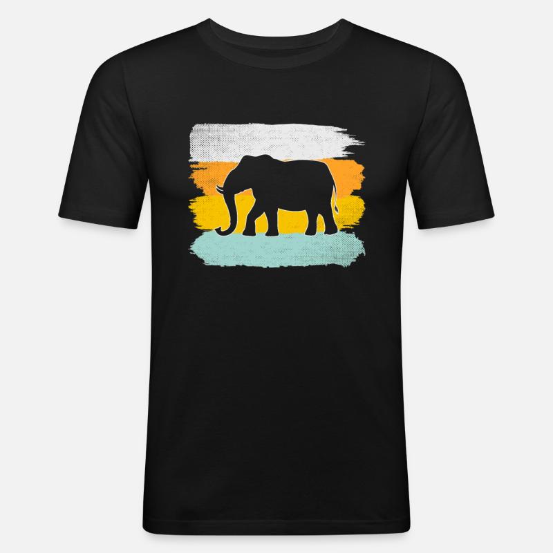 Elefant Retro - Männer Slim Fit T-Shirt - Schwarz