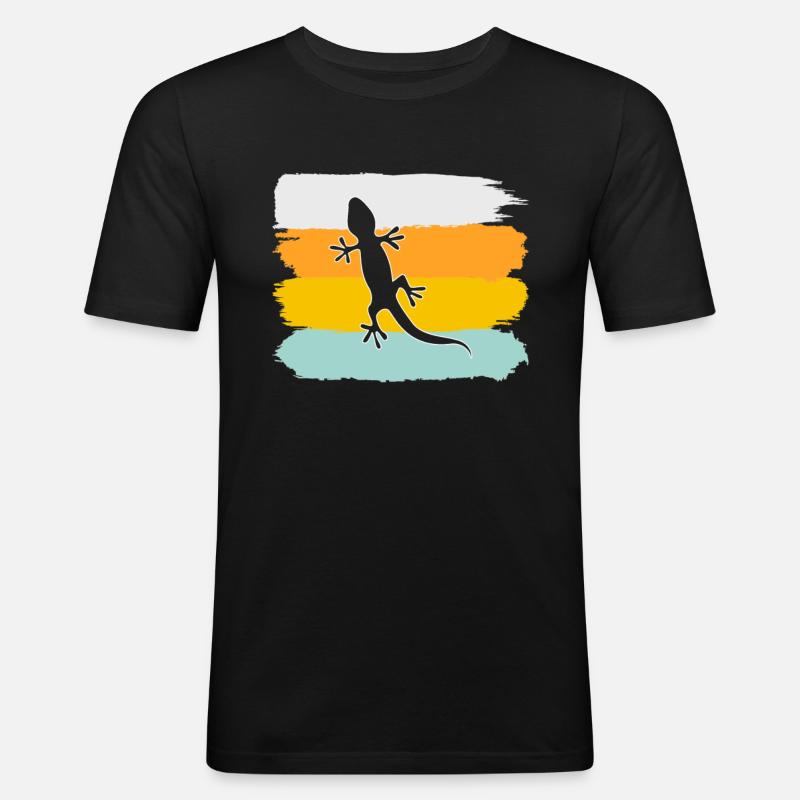 Eidechse Retro - Männer Slim Fit T-Shirt - Schwarz