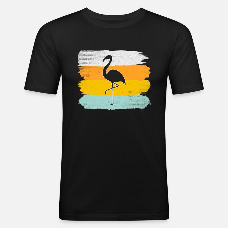 Flamingo Retro - Männer Slim Fit T-Shirt - Schwarz