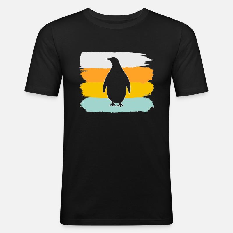 Pinguin Retro - Männer Slim Fit T-Shirt - Schwarz