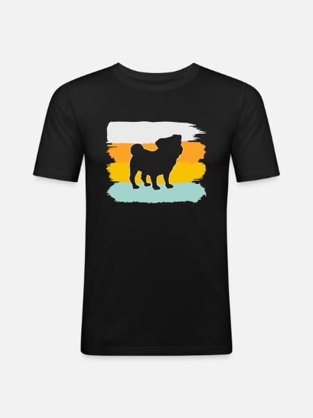 Mops Retro - Männer Slim Fit T-Shirt - Schwarz