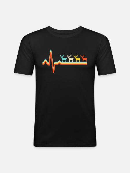 Deer retro heartbeat - Men's Slim Fit T-Shirt - black