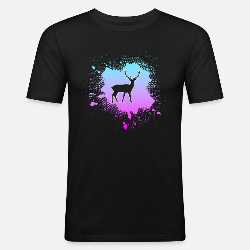 Hirsch - Männer Slim Fit T-Shirt - Schwarz