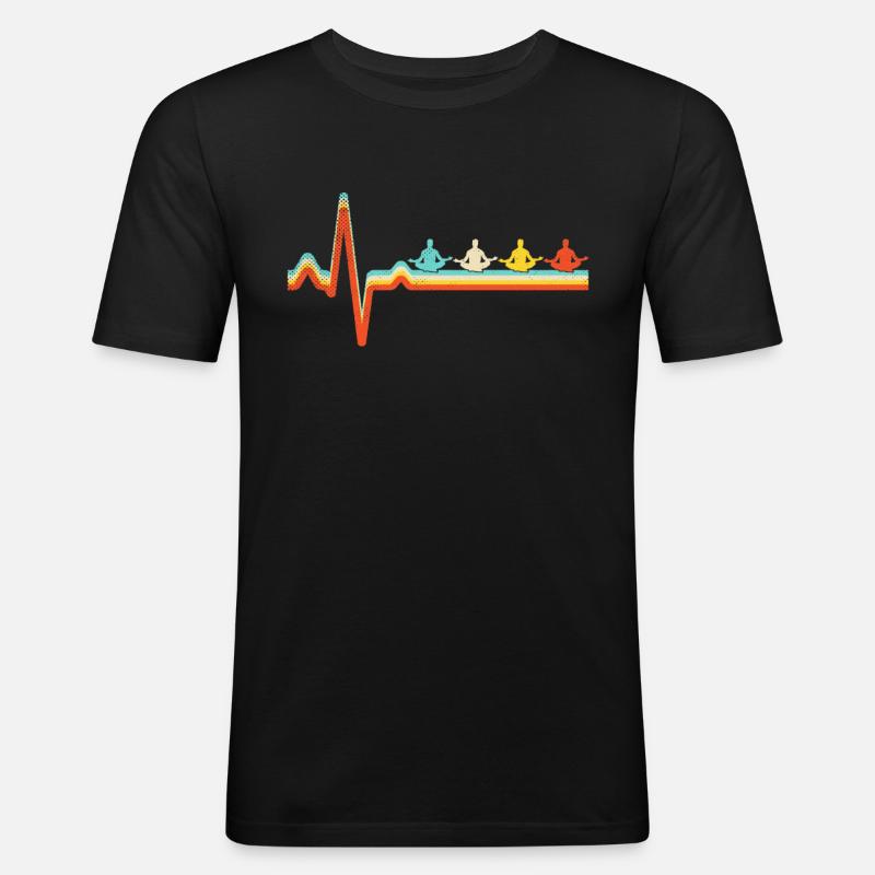 Meditation Retro Herzschlag - Männer Slim Fit T-Shirt - Schwarz