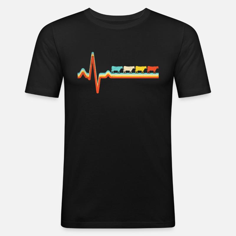 Stier Retro Herzschlag - Männer Slim Fit T-Shirt - Schwarz