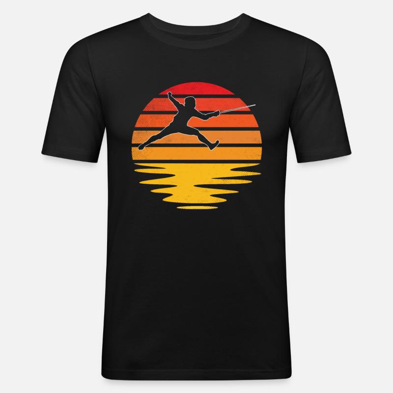 Fechten Retro - Männer Slim Fit T-Shirt - Schwarz