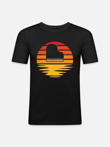 Klavier Retro - Männer Slim Fit T-Shirt - Schwarz