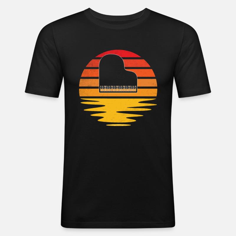 Klavier Retro - Männer Slim Fit T-Shirt - Schwarz