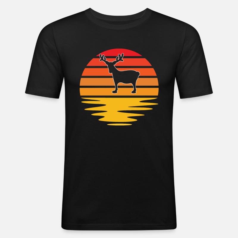 Elch Retro - Männer Slim Fit T-Shirt - Schwarz