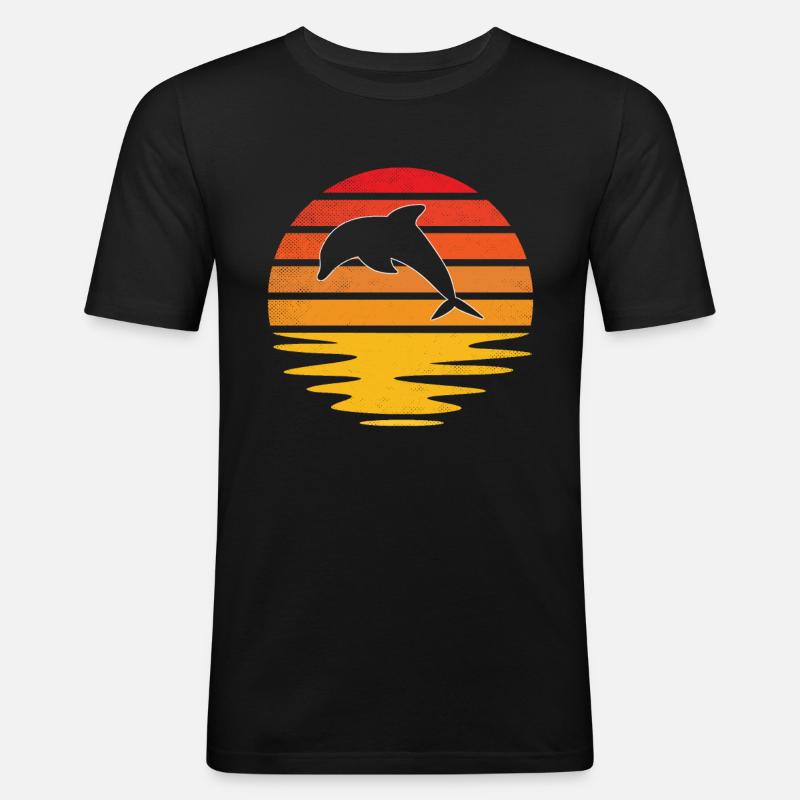 Delfin Retro - Männer Slim Fit T-Shirt - Schwarz