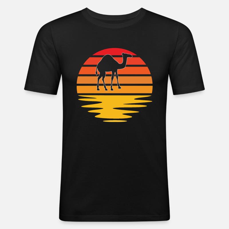 Kamel Retro - Männer Slim Fit T-Shirt - Schwarz