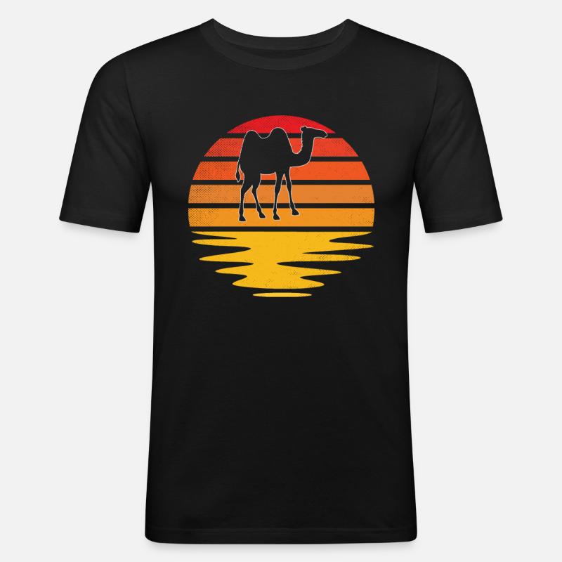Kamel Retro - Männer Slim Fit T-Shirt - Schwarz