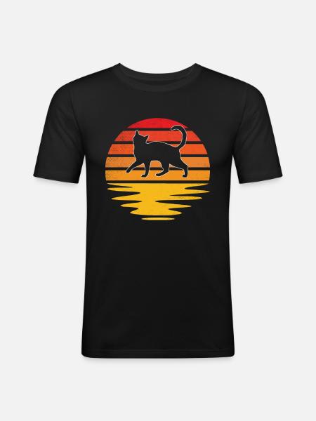 Chat Rétro - T-shirt près du corps Homme - noir