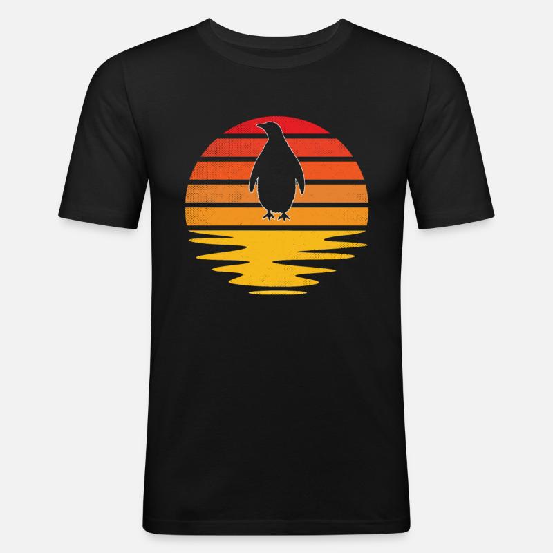 Pinguin Retro - Männer Slim Fit T-Shirt - Schwarz