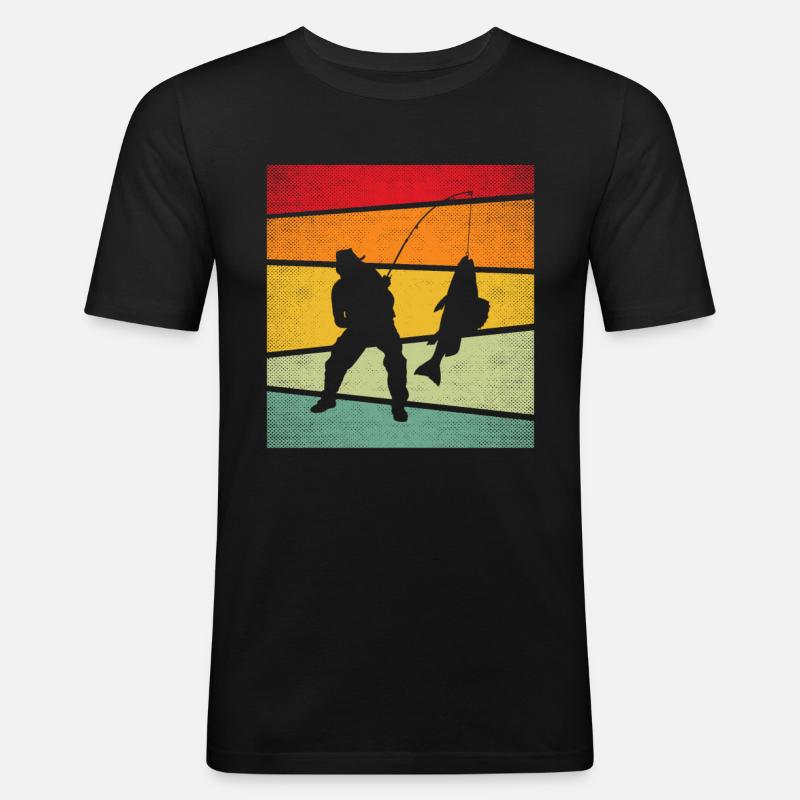 Angeln Retro - Männer Slim Fit T-Shirt - Schwarz