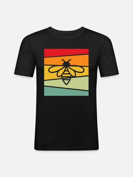 Biene Retro - Männer Slim Fit T-Shirt - Schwarz