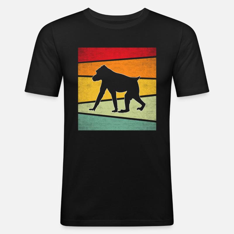 Affe Retro - Männer Slim Fit T-Shirt - Schwarz