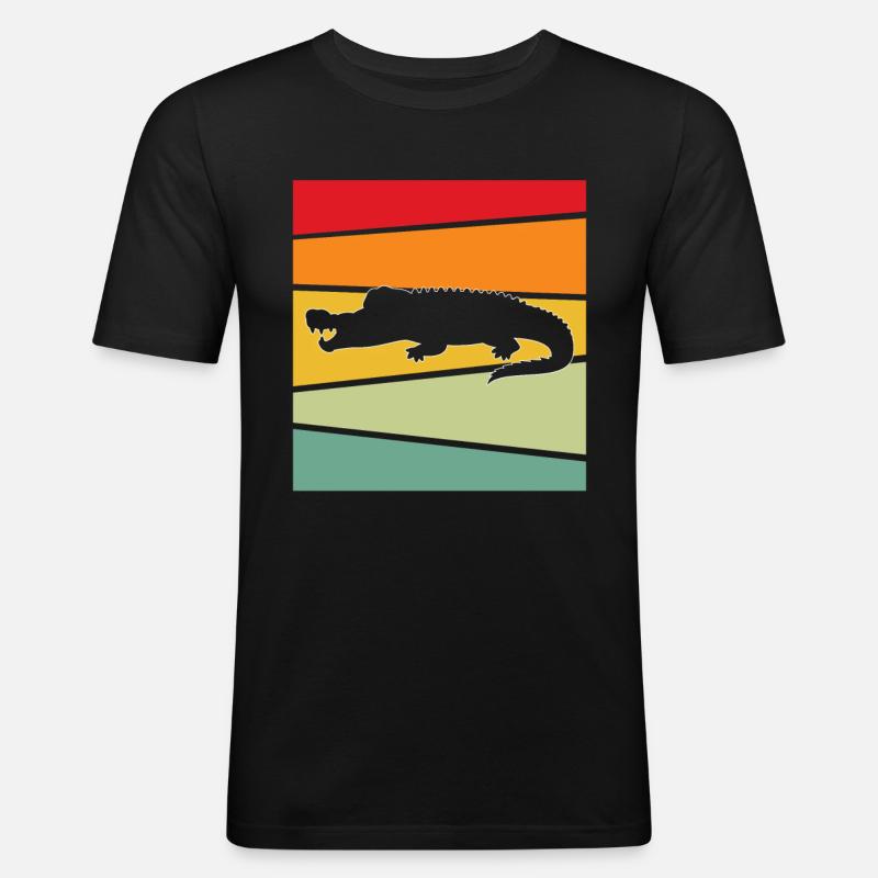 Krokodil Retro - Männer Slim Fit T-Shirt - Schwarz