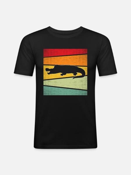 Krokodil Retro - Männer Slim Fit T-Shirt - Schwarz