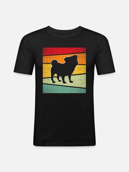 Mops Retro - Männer Slim Fit T-Shirt - Schwarz