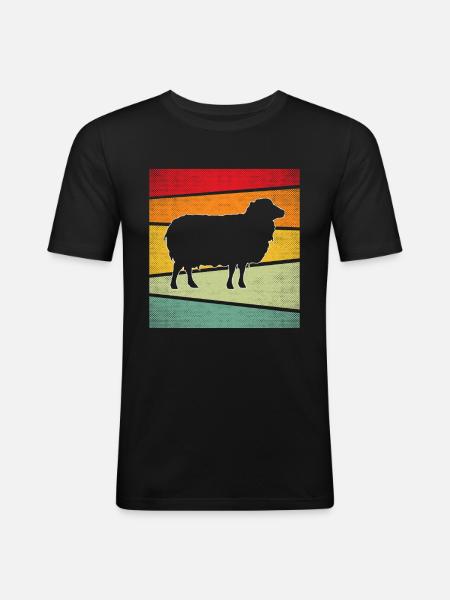 Schaf Retro - Männer Slim Fit T-Shirt - Schwarz