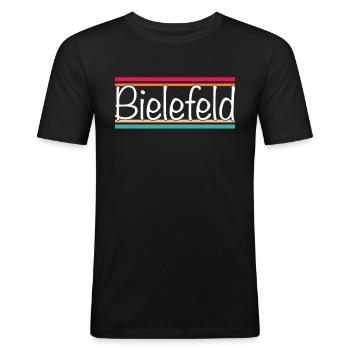 Bielefeld - Männer Slim Fit T-Shirt - Schwarz - Vorne - Nik (191cm)