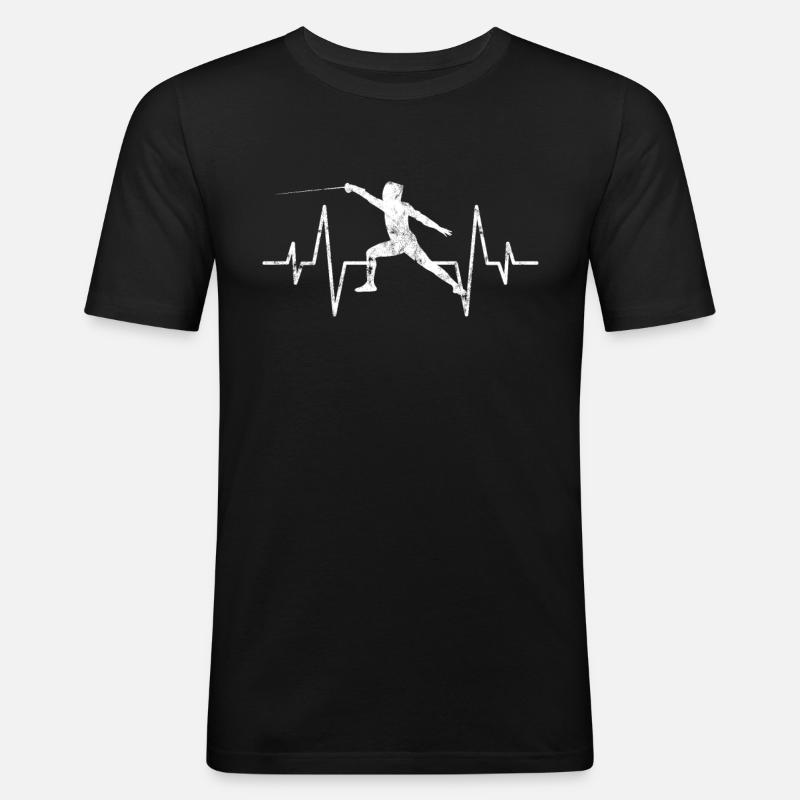Fechten Herzschlag - Männer Slim Fit T-Shirt - Schwarz