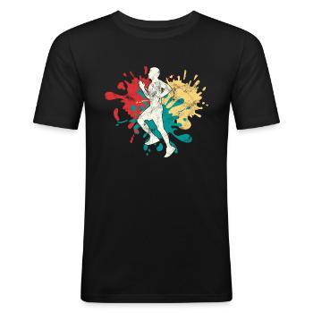 Joggen Jogger Silhouette - Männer Slim Fit T-Shirt - Schwarz - Vorne - Nik (191cm)