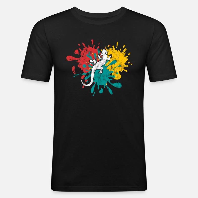Eidechse - Männer Slim Fit T-Shirt - Schwarz