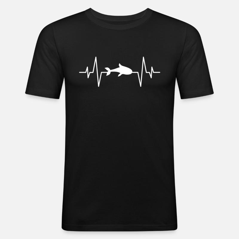Delfin Herzschlag - Männer Slim Fit T-Shirt - Schwarz