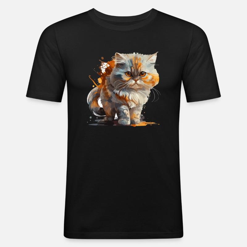 Katze - Männer Slim Fit T-Shirt - Schwarz