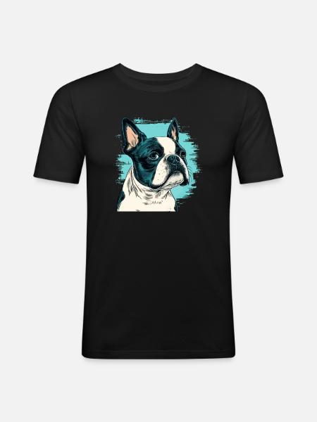 Boston terrier comic cartoon style - Men's Slim Fit T-Shirt - black