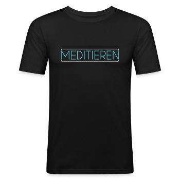 Meditation Schriftzug - Männer Slim Fit T-Shirt - Schwarz - Vorne - Nik (191cm)