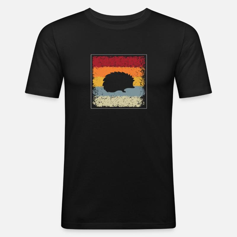 Igel Retro - Männer Slim Fit T-Shirt - Schwarz