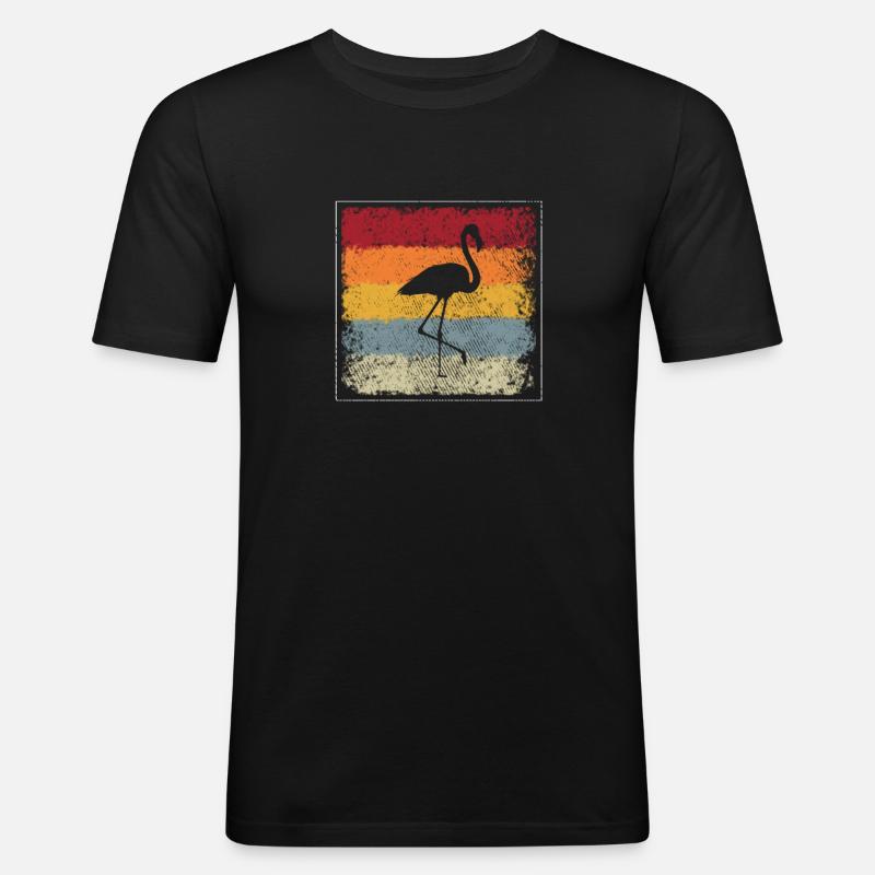 Flamingo Retro - Männer Slim Fit T-Shirt - Schwarz