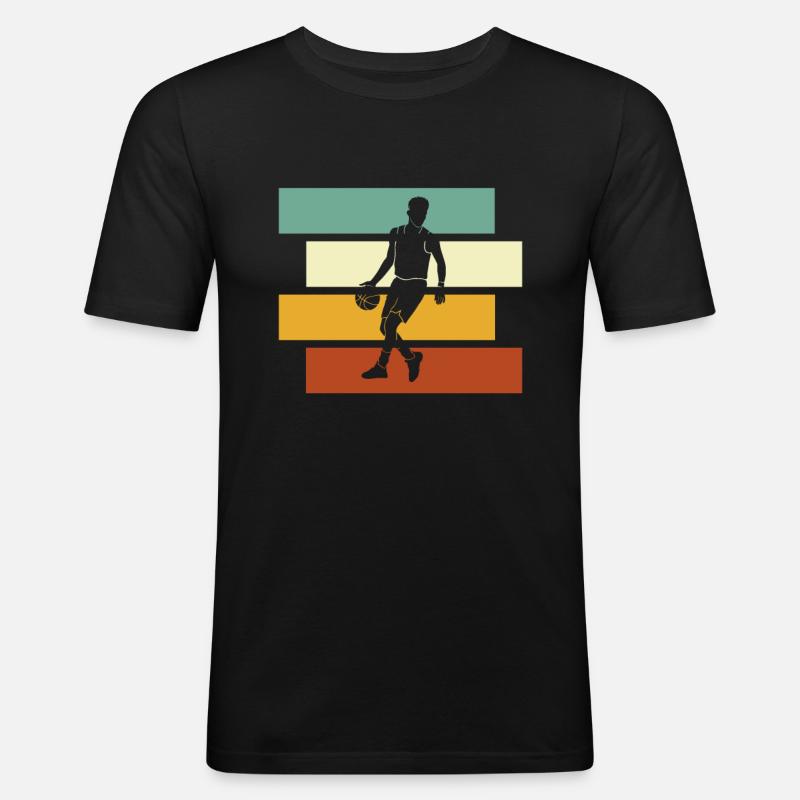 Basketball Retro - Männer Slim Fit T-Shirt - Schwarz