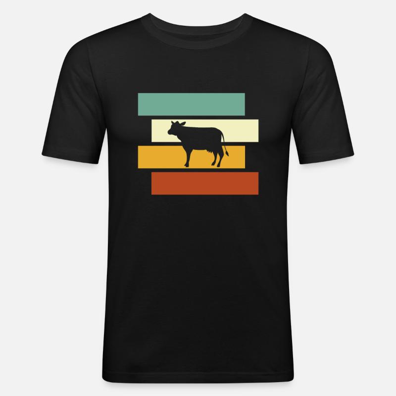Kuh Retro - Männer Slim Fit T-Shirt - Schwarz